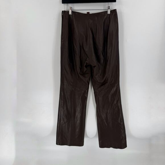 Vintage Danier Brown Leather Flare Pants Side Zip High Waist Y2k Chic Size 10 - Picture 2 of 11